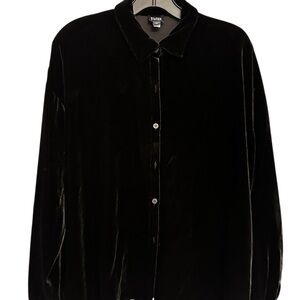 Eileen Fisher, Black Velvet Button-Up Long Sleeve Shirt, size S
